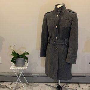 Tommy Hilfiger gray wool military style mid length winter coat